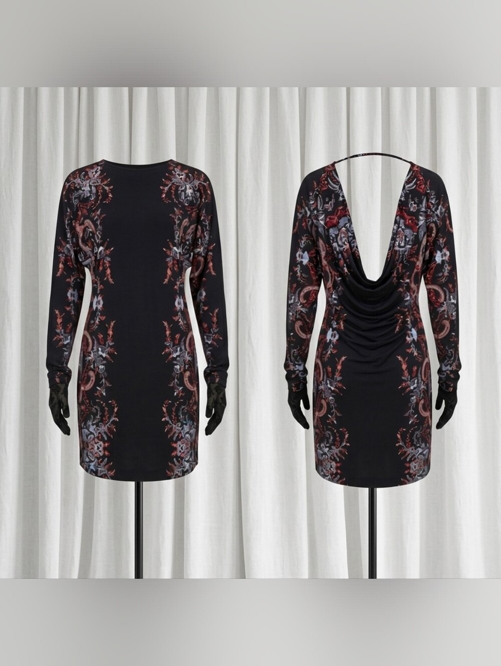 BCBGMaxAzria Black and Red Backless Dress
